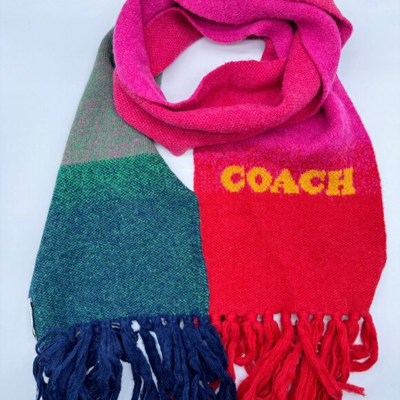 COACH colorblocked wool and alpaca ombre knit long winter scarf -Multicolor - Picture 2 of 9